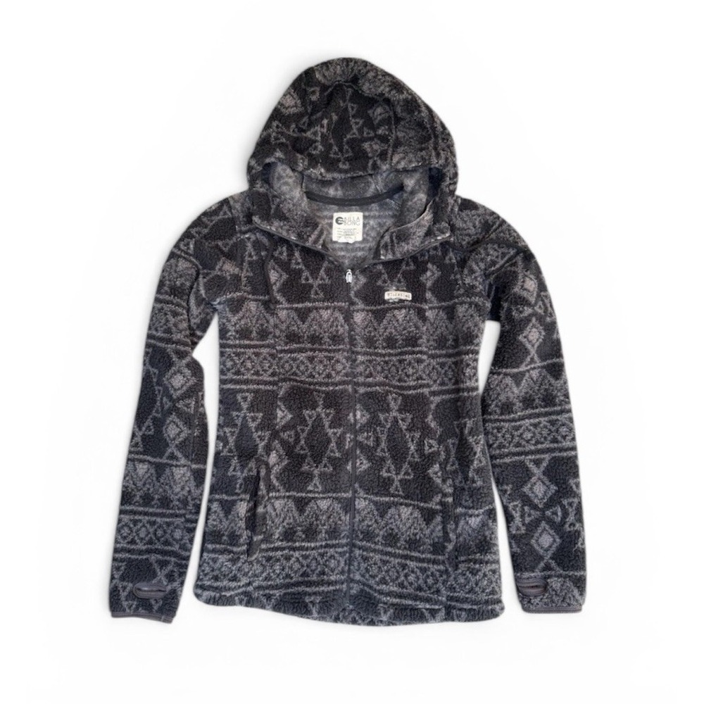 Billabong Sherpa Full Zip Hoodie Jacket Womens Medium Black Grey Soft Aztec Boho